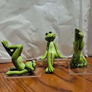 Set Of 3 Vtg Norcrest Pottery Anthropomorphic Frog Figurines MCM Japan